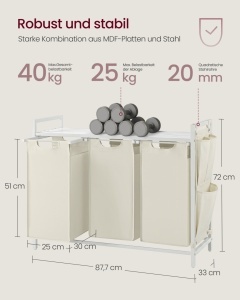 Cos de rufe Vasagle, Brenta, Alb, 87.7x33x72 cm - Img 5