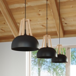 Lustra suspendata Casco din lemn, Negru 30x30x85 cm - Img 8