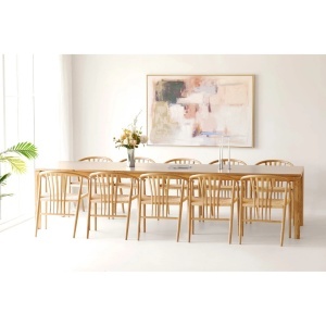 Set 11 piese Masa dining si scaune Bowen, Natural, 320x78 cm - Img 2