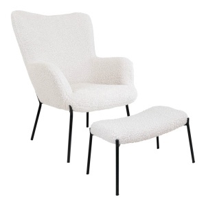 Set 2 piese Fotoliu lounge si taburet Glasgow, Alb, 79x42.5x70 cm - Img 5