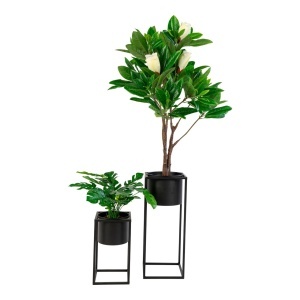 Set 2 piese Ghiveciuri de flori Marla, Negru, 19.5x19.5x50.5 cm