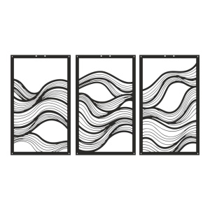 Set 3 bucati Decoratiune de perete din metal, Ocena, Negru, 0.2x30x50 cm