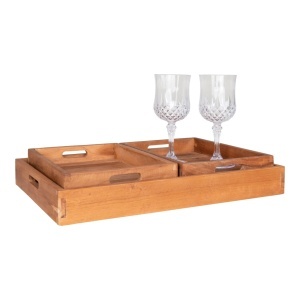 Set 3 piese Tavi decorative Faro, Teak, 39x29x5 cm - Img 5