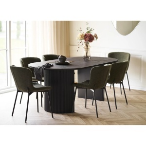 Set 7 piese Masa dining si scaune Boavista, Maro inchis, 210x59x75 cm