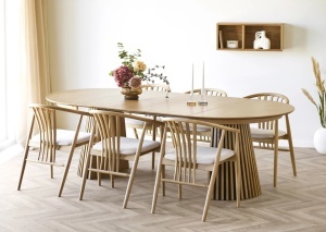 Set 7 piese Masa dining si scaune Osaka, Nuc natural, 120x120x78 cm - Img 2