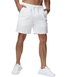 Pantaloni Scurți Casual Bărbați din Twill, Talie Elastică și Buzunare cu Fermoar, Alb (Mărimea 4XL) - Img 2