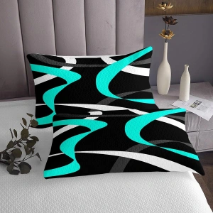 Set Cearșaf și Husă Pilotă 240x260, Imprimeu Geometric cu Dungi, pentru Copii și Tineret, Teal, Gri și Alb, 3 Piese - Img 4