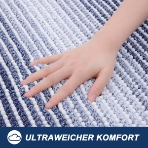 Covoraș de baie Premium din chenille ultra-absorbant, model în dungi gradient, suport antiderapant din cauciuc, lavabil, Albastru/Alb,60x120cm - Img 2