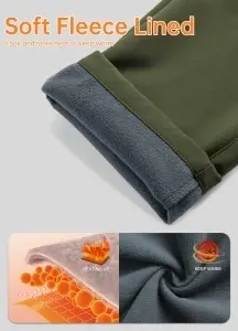 Pantaloni de schi termo softshell Copii căptușiți impermeabili rezistenți la vânt cu buzunare – verde army XL - Img 4