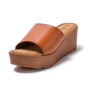 Șlapi wedge din piele pentru femei, sandale de plajă confortabile – portocaliu EU 40