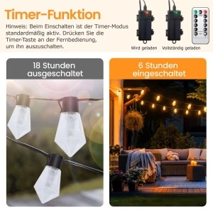 Ghirlandă LED alimentată cu baterii 9 m 12×64 becuri USB reîncărcabil 5000mAh Timer IP64 Rezistent la apă – Alb cald - Img 4