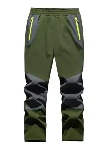 Pantaloni de schi termo softshell Copii căptușiți impermeabili rezistenți la vânt cu buzunare – verde army XL