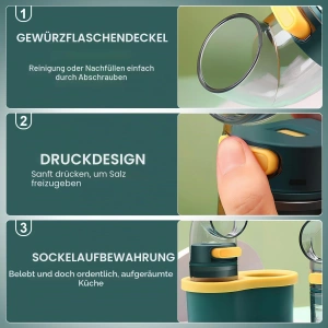 Set 2 Recipiente Inteligente pentru Sare și Condimente, Dozare Exactă 0.5g per Pompă, cu Suport Elegant de Bucătărie - Img 3