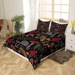 Set Husă de Pilotă Single (135x200 cm), Microfibră, Imprimeu Vibrant Botanical & Ciuperci - Img 4