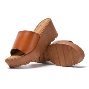 Șlapi wedge din piele pentru femei, sandale de plajă confortabile – portocaliu EU 40 - Img 2