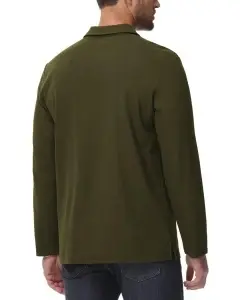 Tricou bărbați mânecă lungă decolteu în V bumbac casual – Verde army XL - Img 3