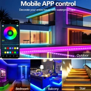 Bandă LED RGB+IC Inteligentă pentru Exterior, IP68 Impermeabilă, Control prin Aplicație & Telecomandă, Sincronizare Muzică, Alimentare USB 5V/15m - Img 2