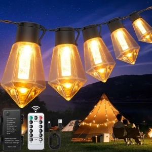 Ghirlandă LED alimentată cu baterii 9 m 12×64 becuri USB reîncărcabil 5000mAh Timer IP64 Rezistent la apă – Alb cald