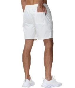 Pantaloni Scurți Casual Bărbați din Twill, Talie Elastică și Buzunare cu Fermoar, Alb (Mărimea 4XL) - Img 3