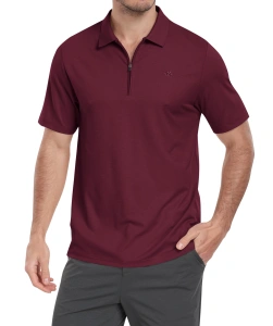 Tricou Polo cu Fermoar pentru Bărbați, Burgund, Măsura M - Img 2