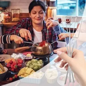 Ustensile pentru cofetarie din oțel inoxidabil din 3 piese Furculițe ergonomice pentru fondue – argintiu - Img 3