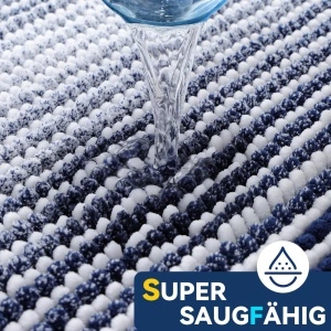 Covoraș de baie Premium din chenille ultra-absorbant, model în dungi gradient, suport antiderapant din cauciuc, lavabil, Albastru/Alb,60x120cm - Img 3