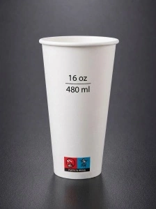 Pahare din carton 16oz(480 ml), Albe - 50buc/set