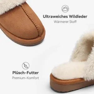 Papuci Pufoși de Cameră pentru Femei, Stil UGG, Interior Imblăniat și Branț cu Memorie, Confortabili pentru Iarnă,38 EU - Img 4