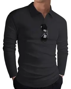 Tricou bărbați mânecă lungă decolteu în V bumbac casual – Gri închis 3XL - Img 2