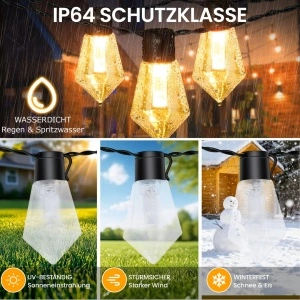 Ghirlandă LED alimentată cu baterii 9 m 12×64 becuri USB reîncărcabil 5000mAh Timer IP64 Rezistent la apă – Alb cald - Img 5