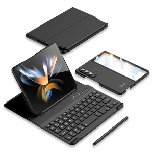 Husă Samsung Galaxy Z Fold4 cu Tastatură, stylus și protecție de ecran Suport pliabil din piele – neagră
