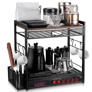 Organizator Stație de Cafea pe 3 Niveluri cu Sertar pentru Capsule