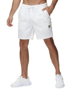 Pantaloni Scurți Casual Bărbați din Twill, Talie Elastică și Buzunare cu Fermoar, Alb (Mărimea 4XL)