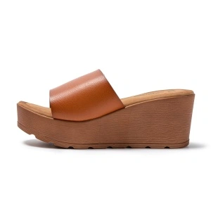 Șlapi wedge din piele pentru femei, sandale de plajă confortabile – portocaliu EU 40 - Img 3