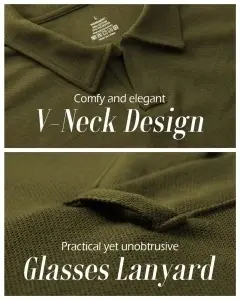 Tricou bărbați mânecă lungă decolteu în V bumbac casual – Verde army XL - Img 4
