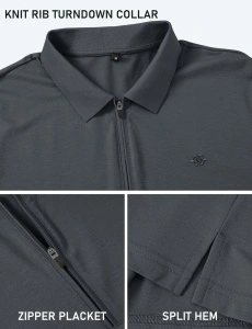 Tricou Polo Bărbați Mânecă Scurtă Bumbac Guler cu Fermoar Ascuns Respirabil Vară Sport Golf Gri EU XL - Img 4