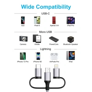 Cablu de încărcare rapidă 3-în-1 3A nailon împletit Lightning/USB-C/Micro USB – 1,8 m - Img 2