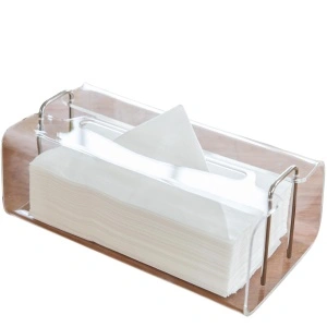 Cutie de șervețele acrilice dreptunghiulare, dozator modern curbat cu accente argintii – transparent