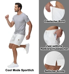 Pantaloni Scurți Casual Bărbați din Twill, Talie Elastică și Buzunare cu Fermoar, Alb (Mărimea 4XL) - Img 4
