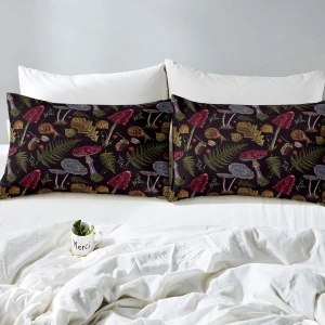 Set Husă de Pilotă Single (135x200 cm), Microfibră, Imprimeu Vibrant Botanical & Ciuperci - Img 2