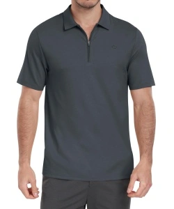 Tricou Polo Bărbați Mânecă Scurtă Bumbac Guler cu Fermoar Ascuns Respirabil Vară Sport Golf Gri EU XL