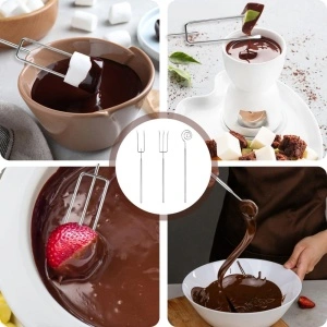 Ustensile pentru cofetarie din oțel inoxidabil din 3 piese Furculițe ergonomice pentru fondue – argintiu - Img 4
