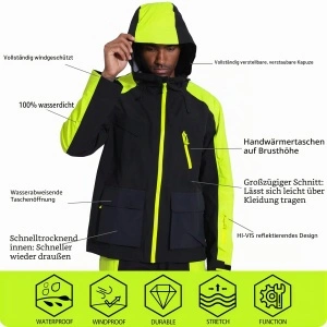 Costum de ploaie pentru bărbați, impermeabil, 3 piese, 15000 mm, respirabil, profesional – Galben, Marimea M - Img 4