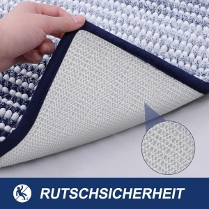 Covoraș de baie Premium din chenille ultra-absorbant, model în dungi gradient, suport antiderapant din cauciuc, lavabil, Albastru/Alb,60x120cm - Img 4