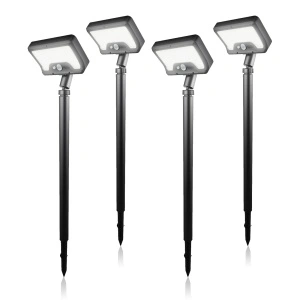 Lămpi solare de grădină Senzor de mișcare IP65 Reîncărcabile USB 6500K Alb rece – 4 buc