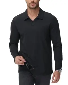 Tricou bărbați mânecă lungă decolteu în V bumbac casual – Gri închis 3XL