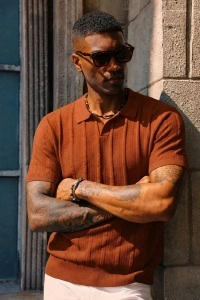 Tricou Polo Bărbați Mânecă Scurtă Texturat Tricotat Golf Casual – Cafeniu Marimea S - Img 2