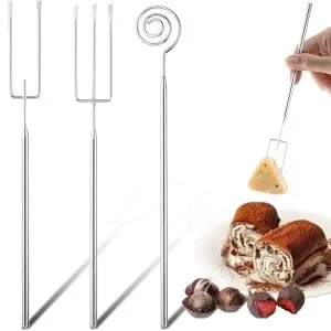 Ustensile pentru cofetarie din oțel inoxidabil din 3 piese Furculițe ergonomice pentru fondue – argintiu