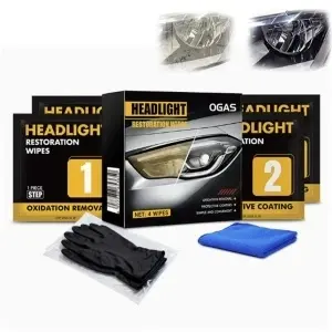 Headlight Restoration Kit Removes Yellowing & Oxidation with 4 Cloths & Gloves