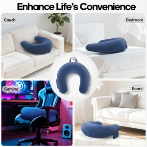 Pernă Ergonomică pentru Gaming și Citit, Suport de Brațe pe Genunchi, Design în Formă de U, Buzunar Lateral pentru Telefon, Albastru Denim - Img 4